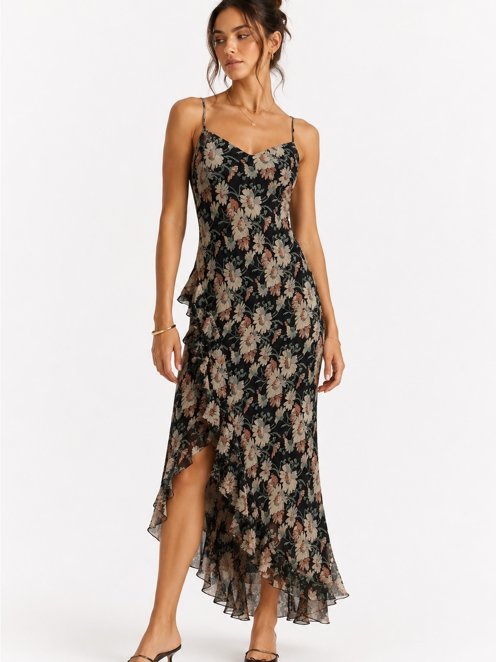 100% Silk Vintage Ralph Lauren Floral slip asymmetric dress spaghetti straps